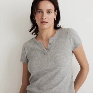 Madewell Gray Split Neck Henley Tee